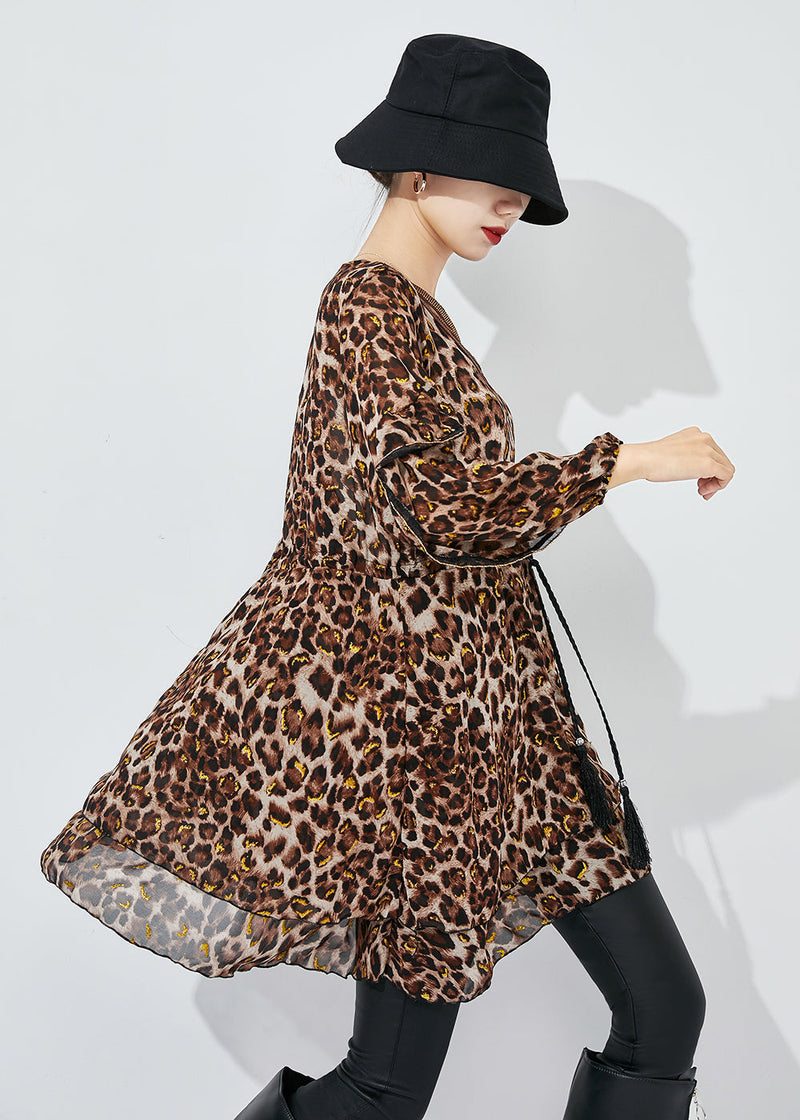 Modern Cinched Leopard Print Chiffon Mini Dresses Spring Ly0814