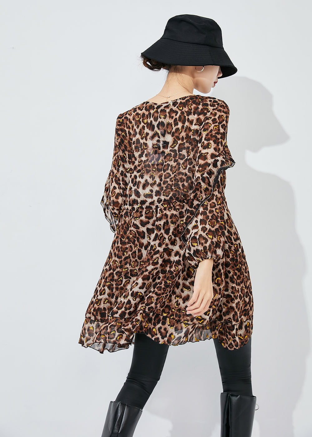 Modern Cinched Leopard Print Chiffon Mini Dresses Spring Ly0814
