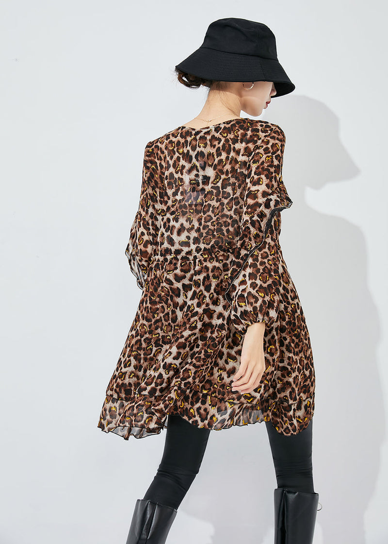 Modern Cinched Leopard Print Chiffon Mini Dresses Spring Ly0814