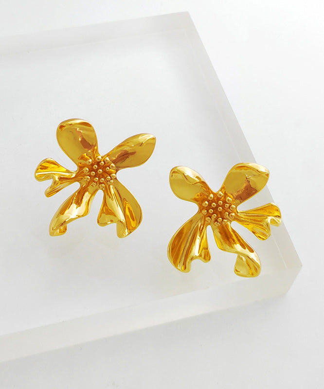 Modern Gold Copper Asymmetrical Stud Earrings