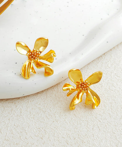 Modern Gold Copper Asymmetrical Stud Earrings
