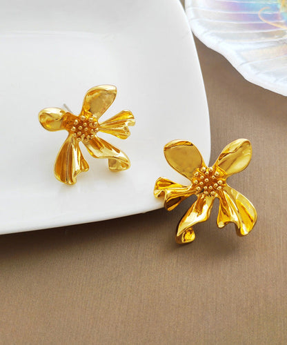 Modern Gold Copper Asymmetrical Stud Earrings