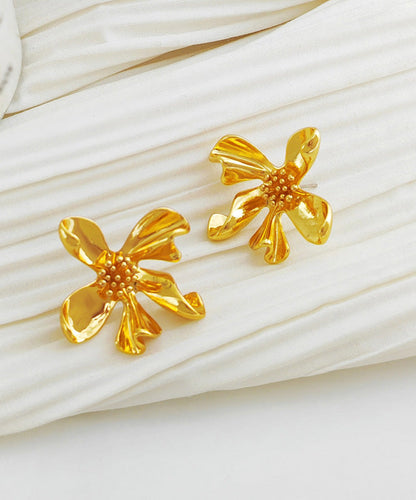 Modern Gold Copper Asymmetrical Stud Earrings