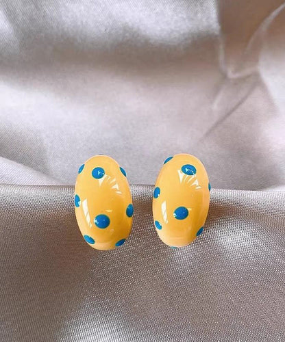 Modern Gold Copper Dot Dripping Glaze Hoop Earrings