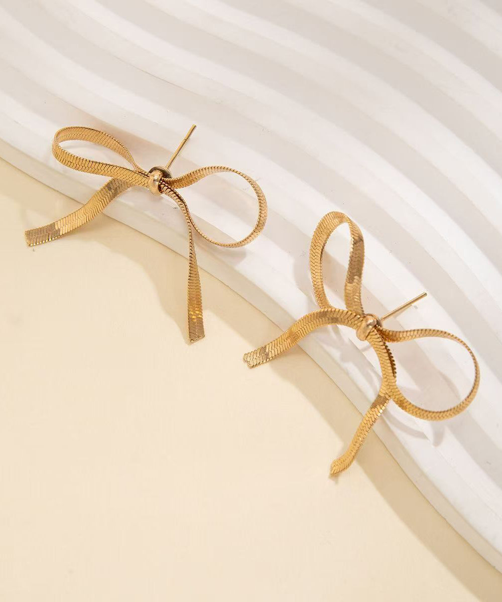Modern Gold Metal Overgild Bow Tassel Hoop Earrings
