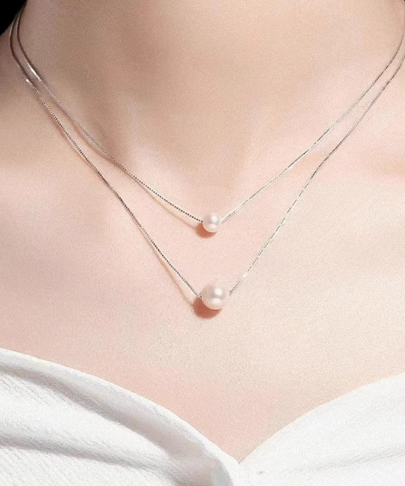 Modern Gold Sterling Silver Overgild Pearl Necklace Po069