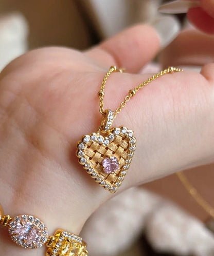Modern Gold Sterling Silver Overgild Zircon Wire Drawing Love Ear of Wheat Pendant Necklace