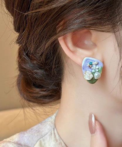 Modern Light Purple Alloy Zircon Rice Beads Stud Earrings