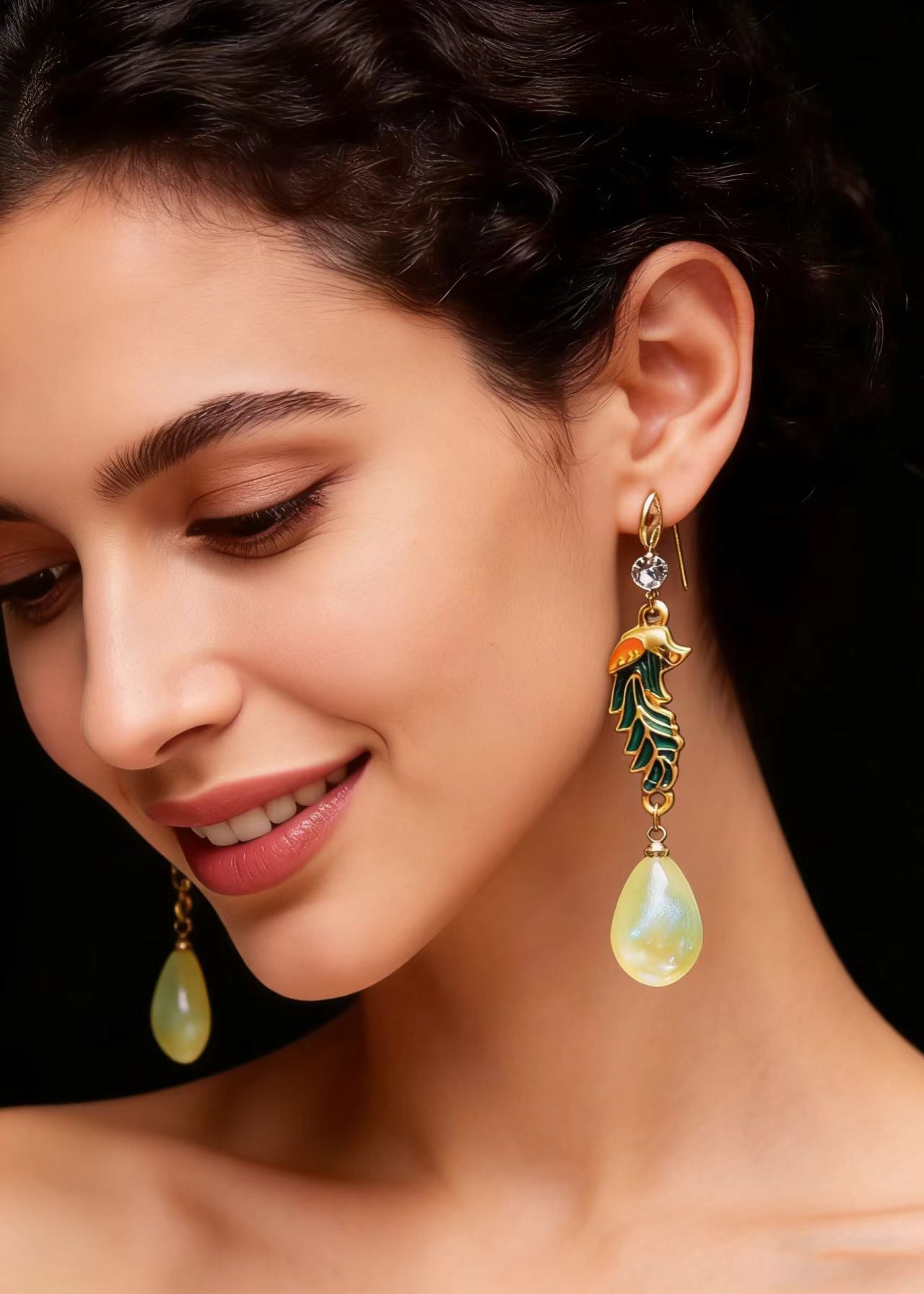 Modern Light Yellow Water Droplet Gilding Drop Earrings