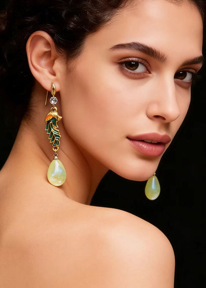 Modern Light Yellow Water Droplet Gilding Drop Earrings