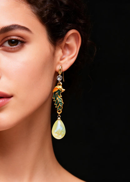 Modern Light Yellow Water Droplet Gilding Drop Earrings