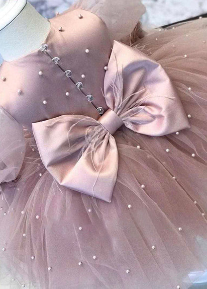 Modern Pink Patchwork Nail Bead Tulle Maxi Dress Fall Yg023