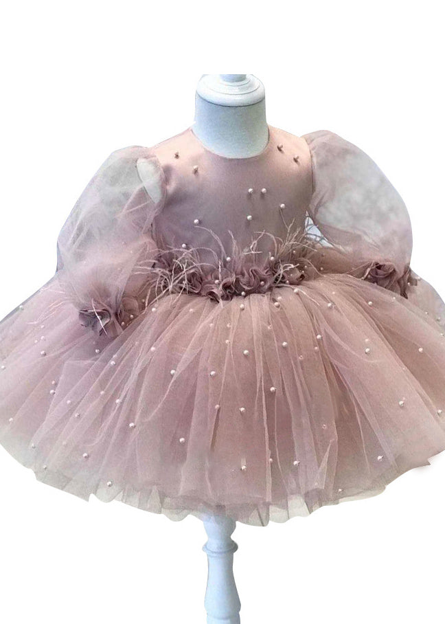 Modern Pink Patchwork Nail Bead Tulle Maxi Dress Fall Yg023