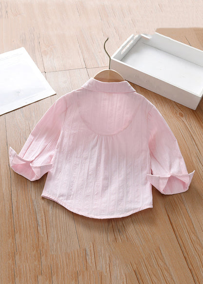 Modern Pink Peter Pan Collar Print Cotton Blouse Long Sleeve Yu1033