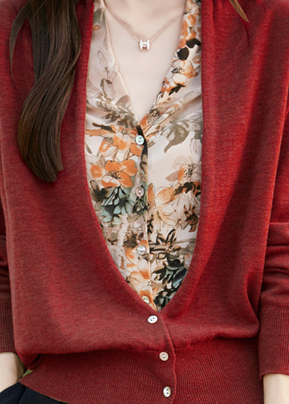 Modern Pink V Neck Print Fake Two Pieces Knit Cardigans Spring Te038