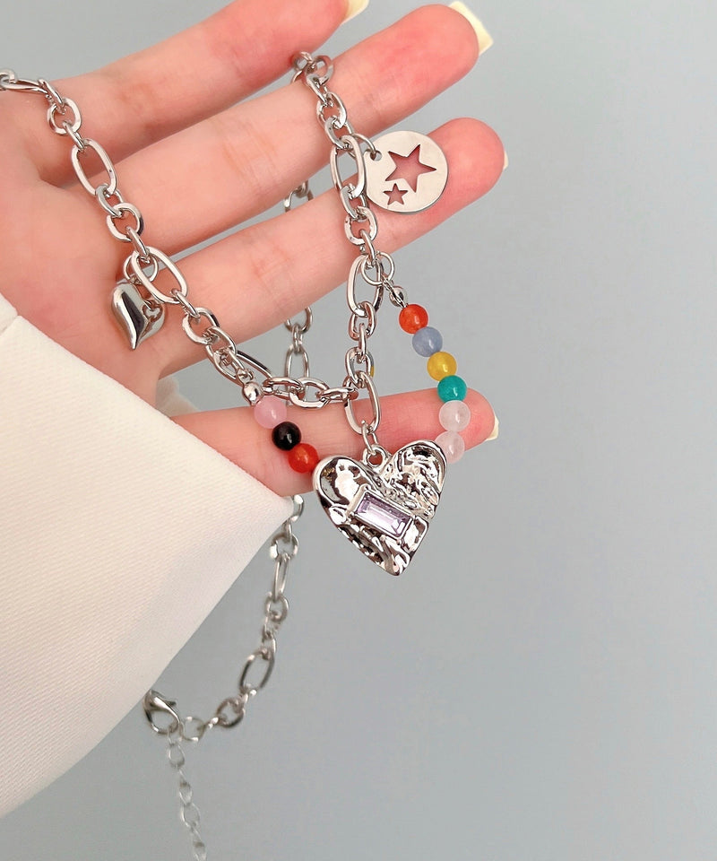 Modern Silk Stainless Steel Love Beading Star Tasse Pendant Necklace Gh1037
