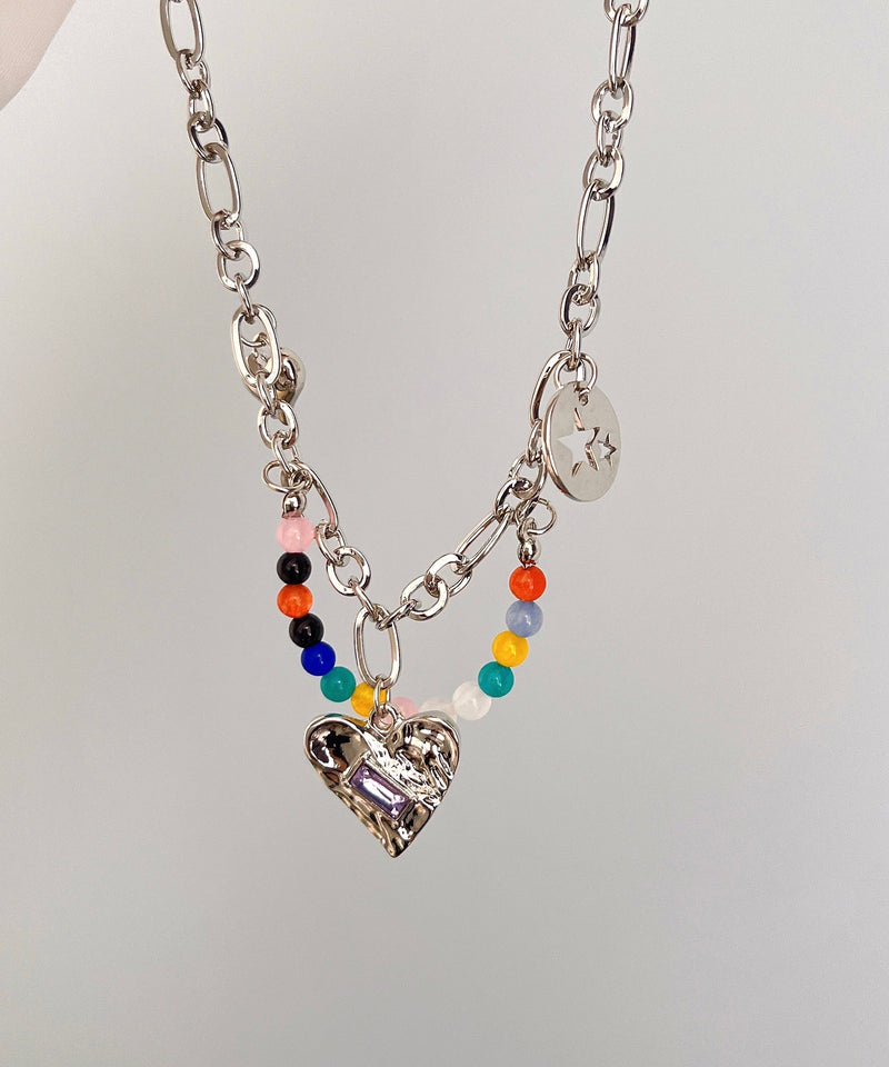 Modern Silk Stainless Steel Love Beading Star Tasse Pendant Necklace Gh1037