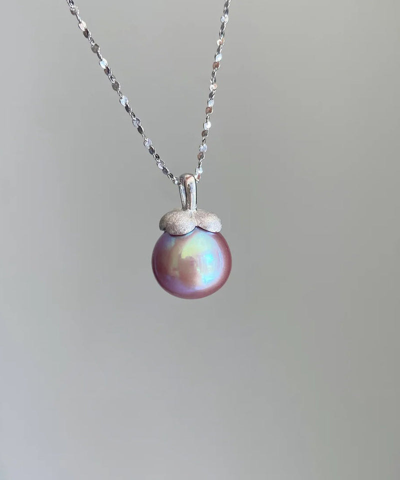 Modern Silk Sterling Silver Zircon Pearl Small Mountain Pendant Necklace