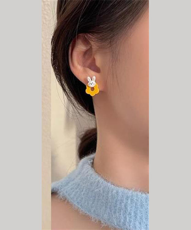 Modern Sterling Silver Alloy Asymmetric Rabbit Stud Earrings