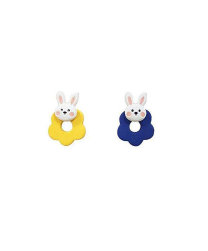 Modern Sterling Silver Alloy Asymmetric Rabbit Stud Earrings
