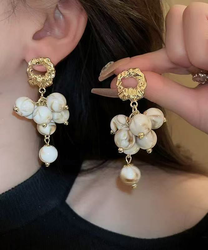 Modern White Acrylic Alloy Beading Tassel Drop Earrings