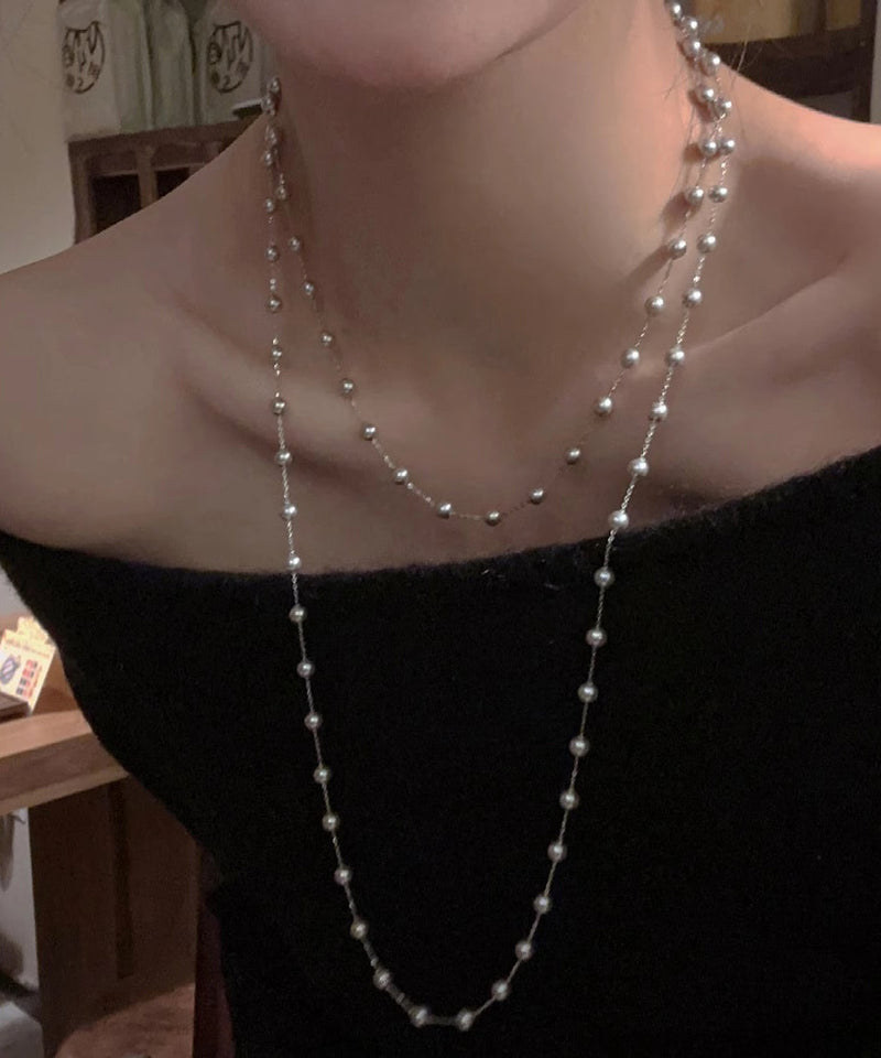 Modern White Babysbreath Crystal Pearl Gratuated Bead Necklace Po071
