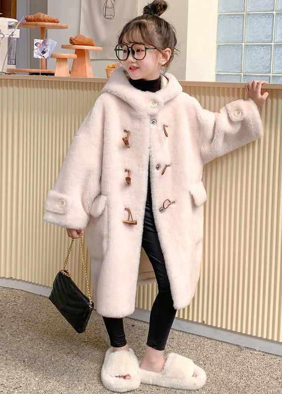 Modern White Button Mink Velvet Long Hooded Coats Winter Tg016