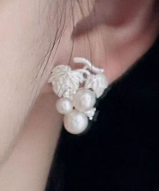 Modern White Copper Overgild Grape Pearl Stud Earrings