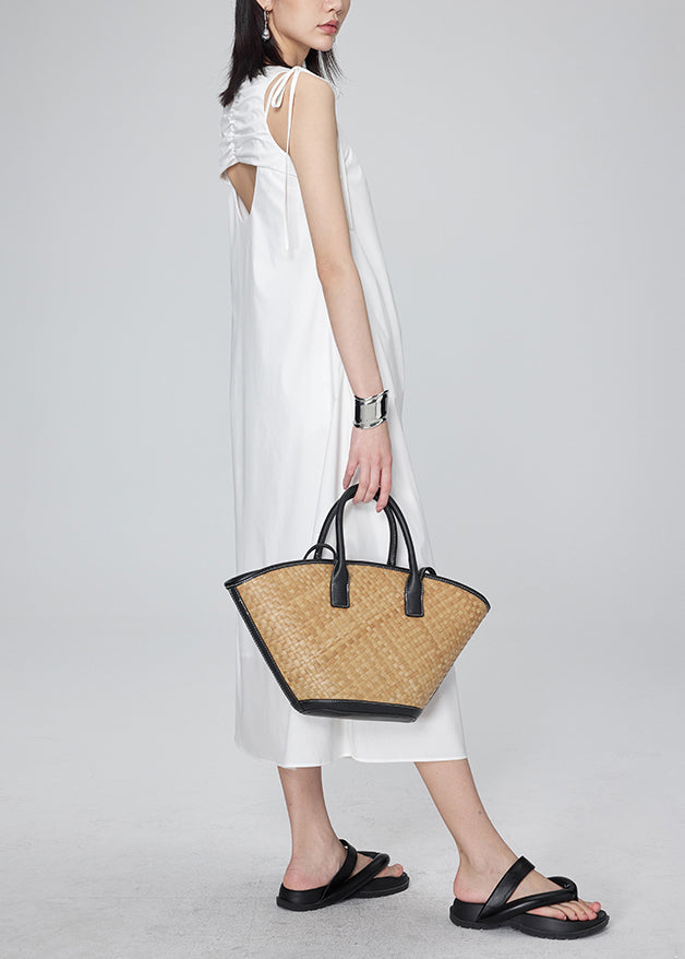 Modern White O-neck Wrinkled Lace Tie Long Dresses Summer Uu1042