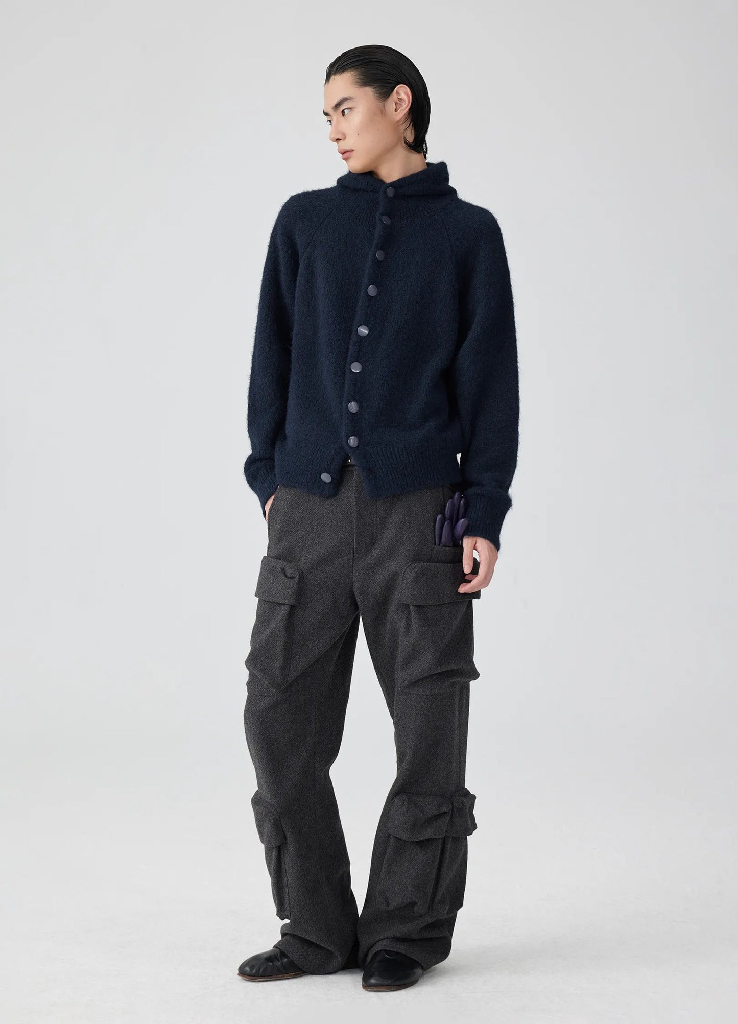 Hooded Button Mohair Cardigan