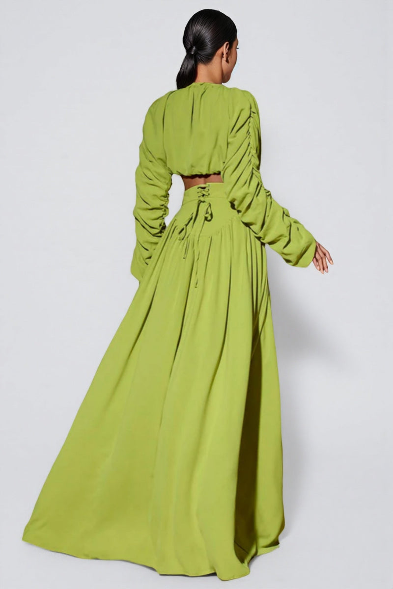 Berenice Lace-up Pleated Maxi Dress Two-piece Set
