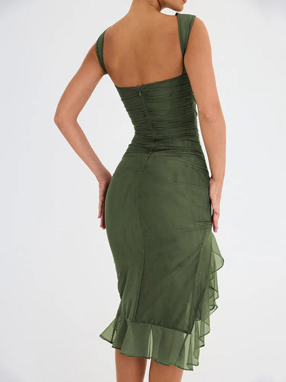 Mozision Irregular Backless Ruffle Midi Dress