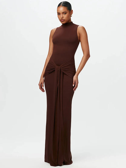 Half High Collar Irregular Tank Dress for New Sleeveless Bodycon Ruched Long Dress