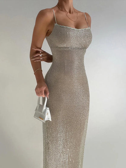 Glitter Sparkle Spaghetti Strap Sleeveless Maxi Dress