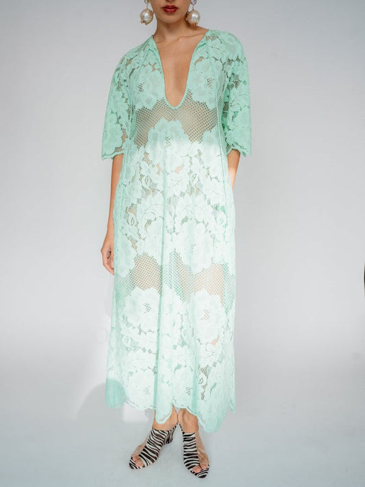 Wide Scalloped Sleeves A-line Maxi Dress
