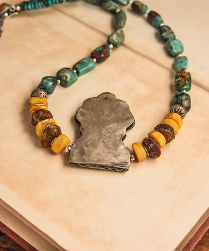 Multicolor Retro Sterling Silver Honey Wax Turquoise Pendant Necklace Rg001