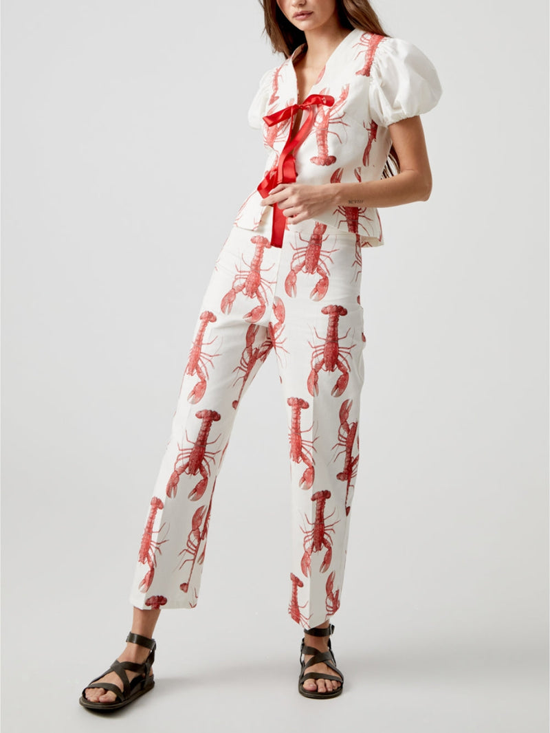 Short Puffed Sleeves Lobster Print Blouse