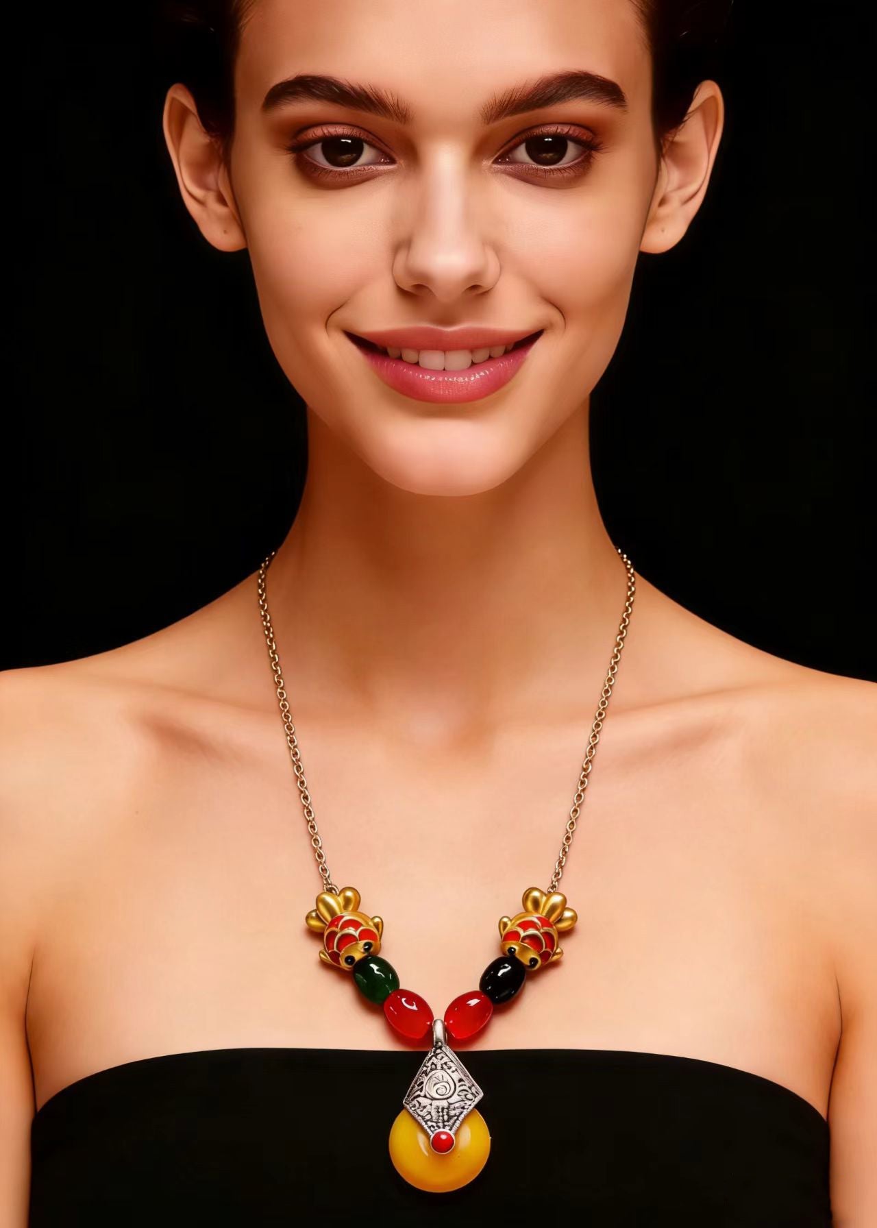 National Style Beeswax Goldfish Gilding Pendant Necklace