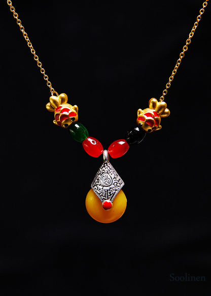 National Style Beeswax Goldfish Gilding Pendant Necklace