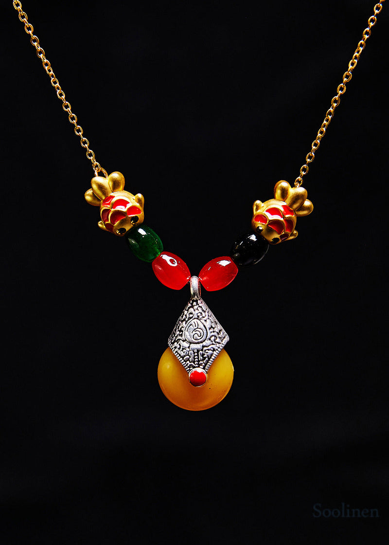 National Style Beeswax Goldfish Gilding Pendant Necklace