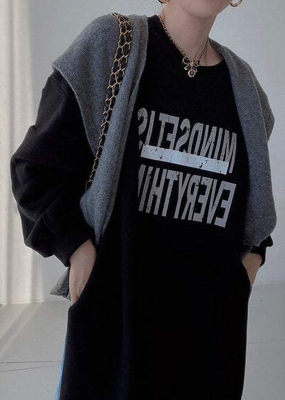 Natural Black Oversized Patchwork Denim Long Dresses Spring Tz018