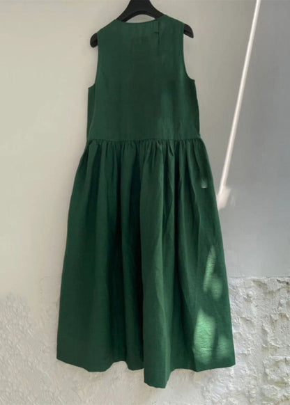 Natural Green Patchwork Maxi Dress Summer Qb023