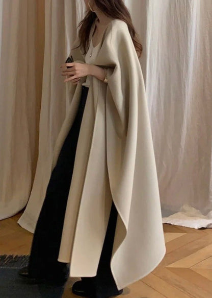 Natural Light Khaki V Neck Asymmetrical Woolen Cardigans Winter Rp025
