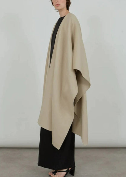 Natural Light Khaki V Neck Asymmetrical Woolen Cardigans Winter Rp025