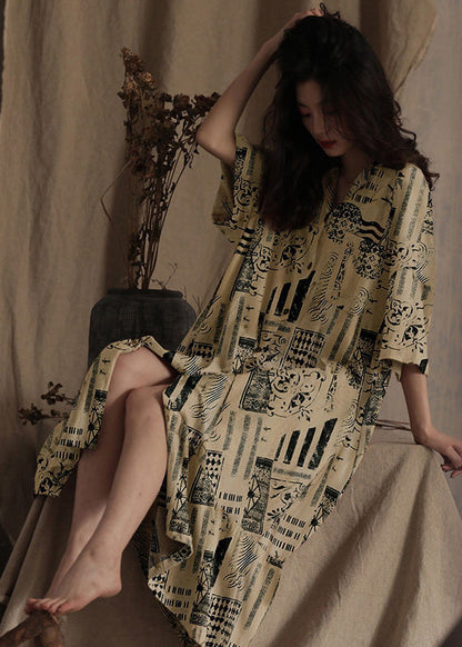 Natural Peter Pan Collar Print Ice Silk Long Dress Spring Ly1864