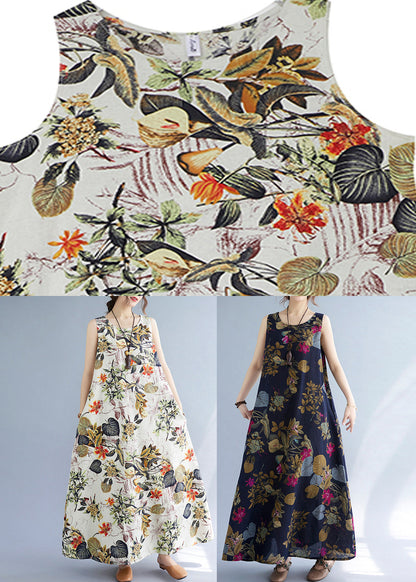 Orange Leaves Print O-neck Short Sleeve Bohemia Pleated Maxi Dress Lc0047