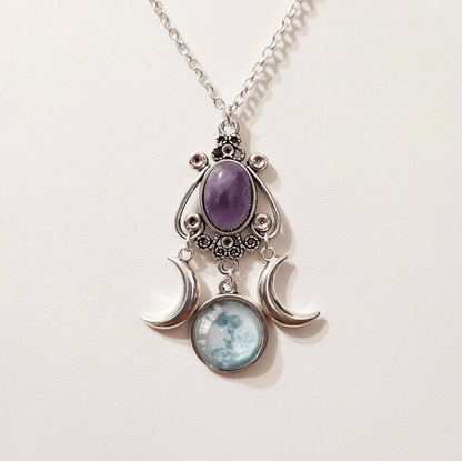 Triple Moon Goddess Amethyst Necklace