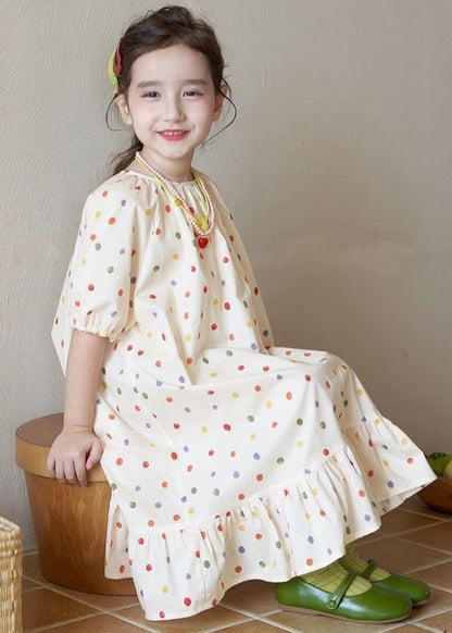 New Apricot O Neck Print Cotton Long Dresses Summer Ew040