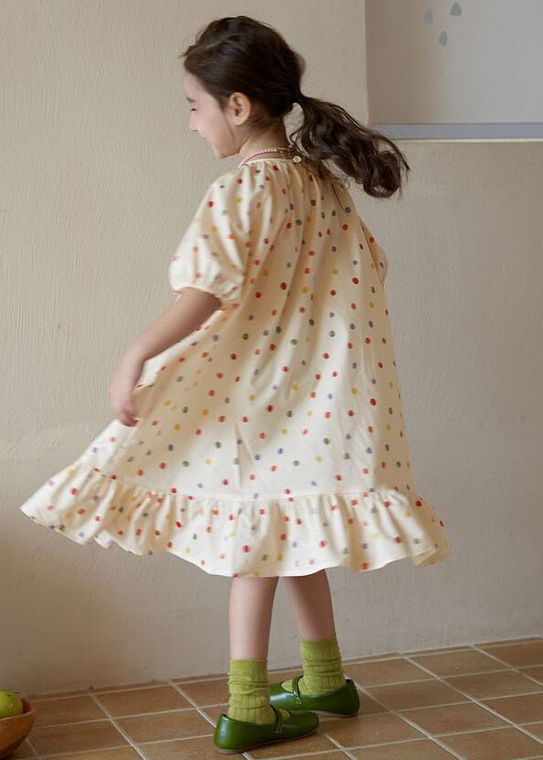 New Apricot O Neck Print Cotton Long Dresses Summer Ew040