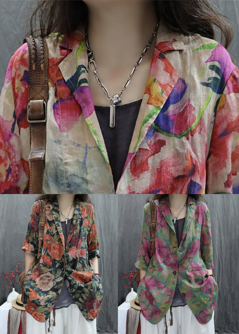 New Coats Sleeve Cotton Open Bracelet Back Pockets Apricot Print